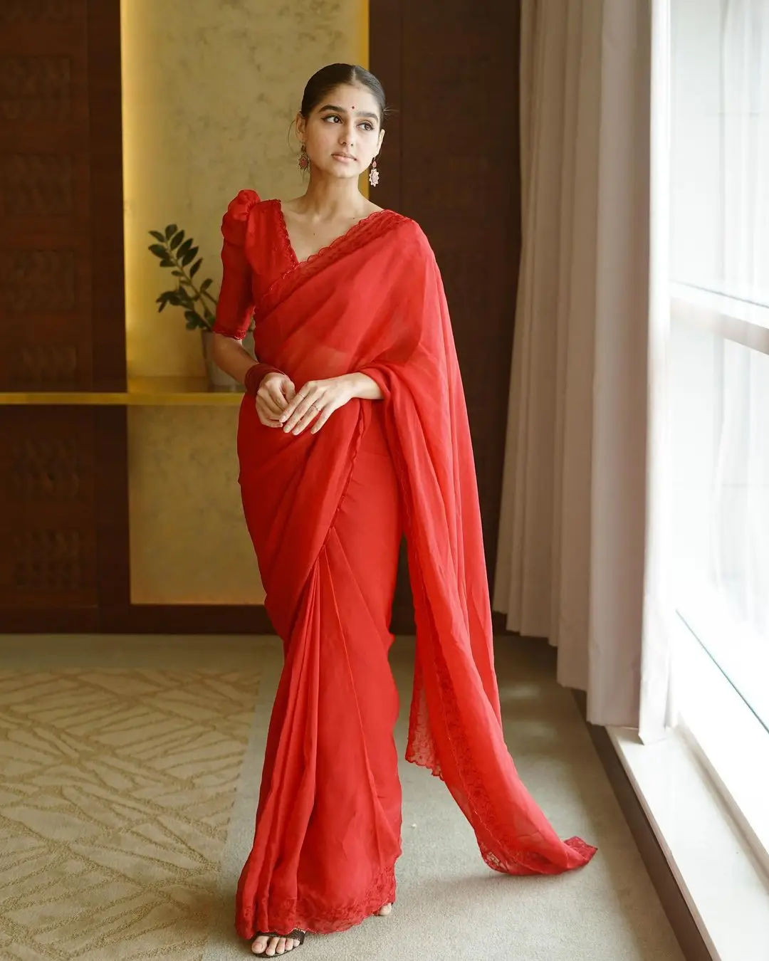 Malayalam Actress Anaswara Rajan in Traditional Red Saree